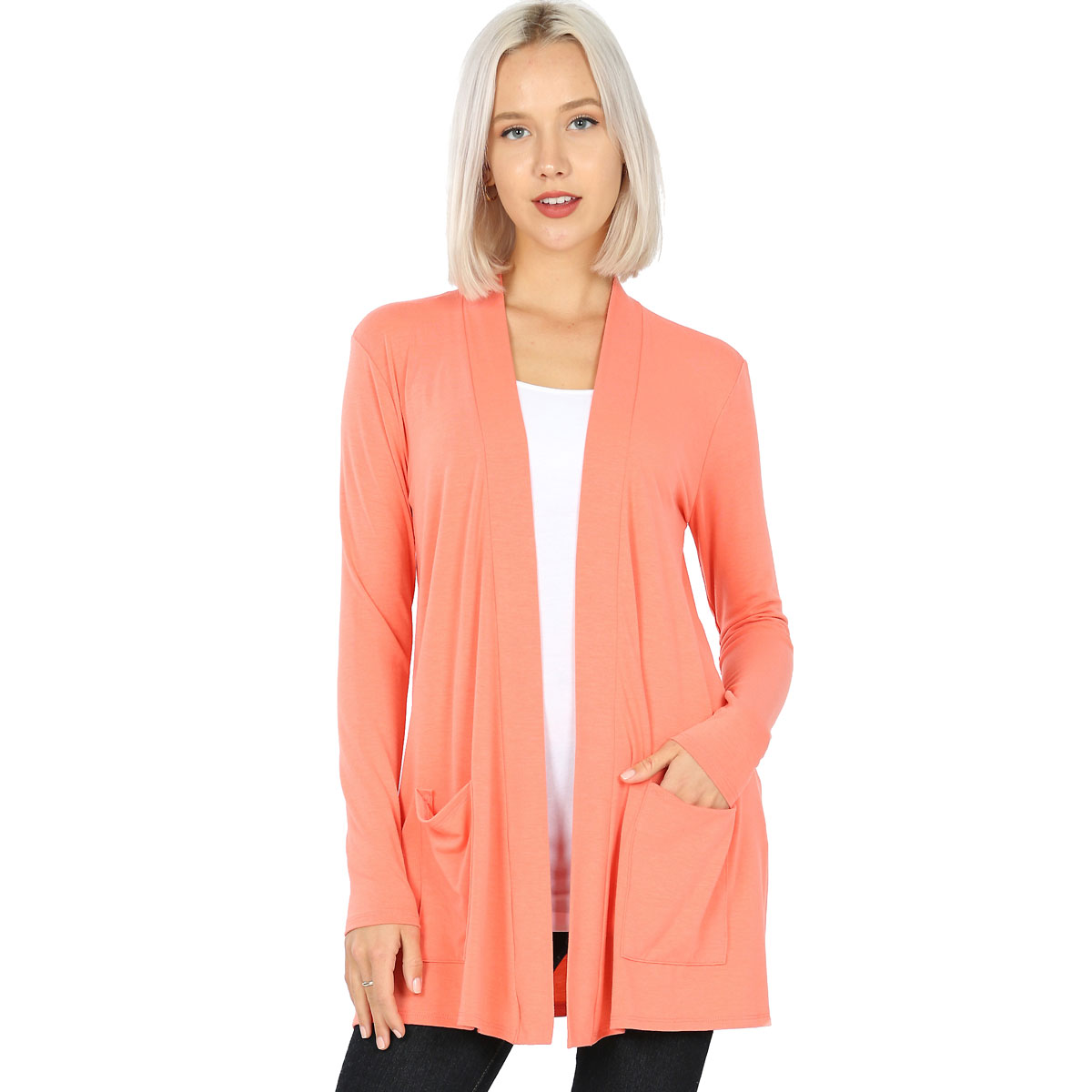 DEEP CORAL Slouchy Pocket Open Cardigan 1443 