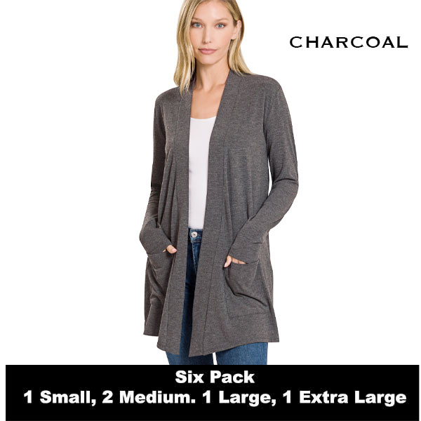  Charcoal SIX PACK Slouchy Pocket Open Cardigan 1443 (1S/1M/2L/2XL)