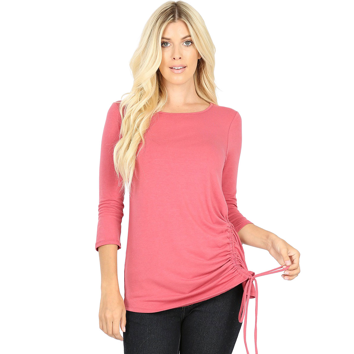 ROSE 3/4 Sleeve Round Neck Side Ruched 1887