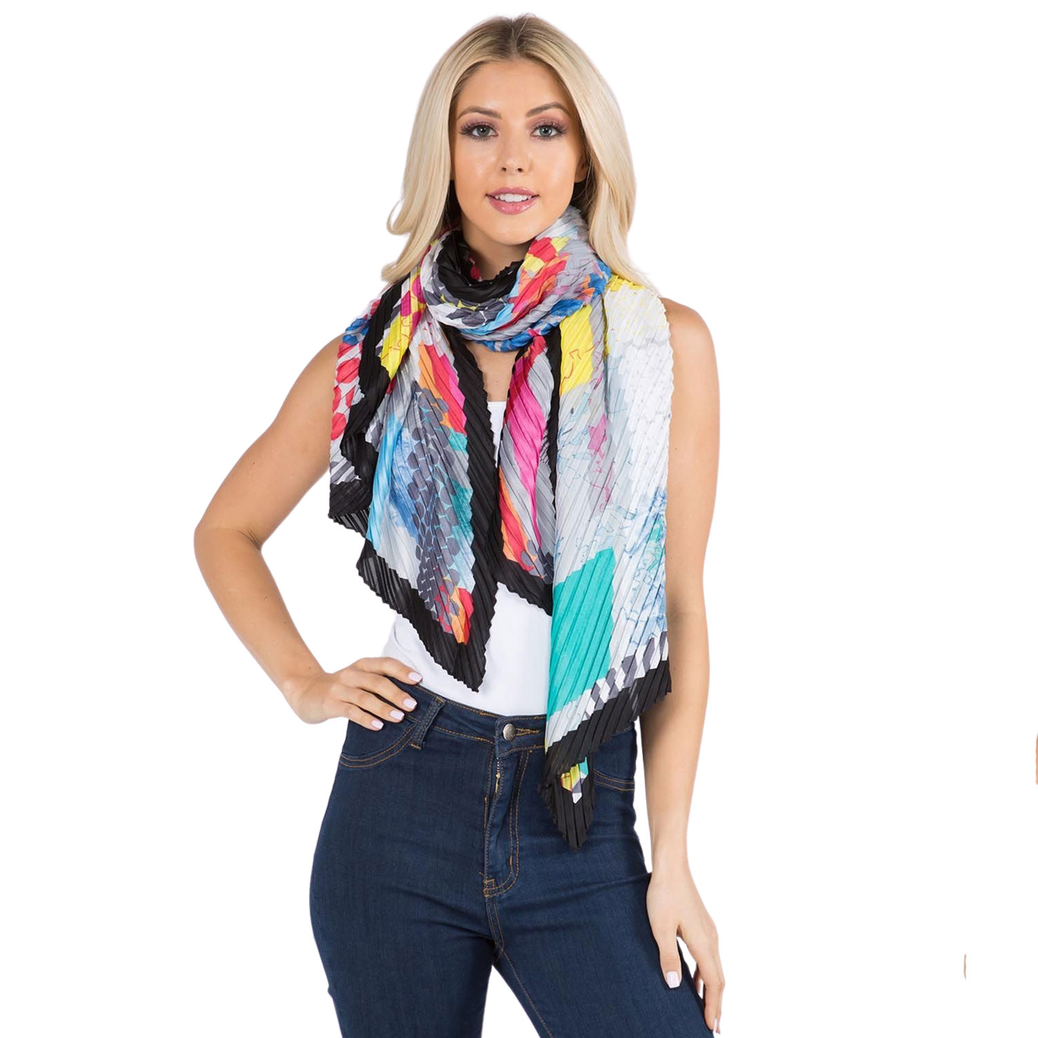 1C60 - Pleated Bright Abstract Scarves
