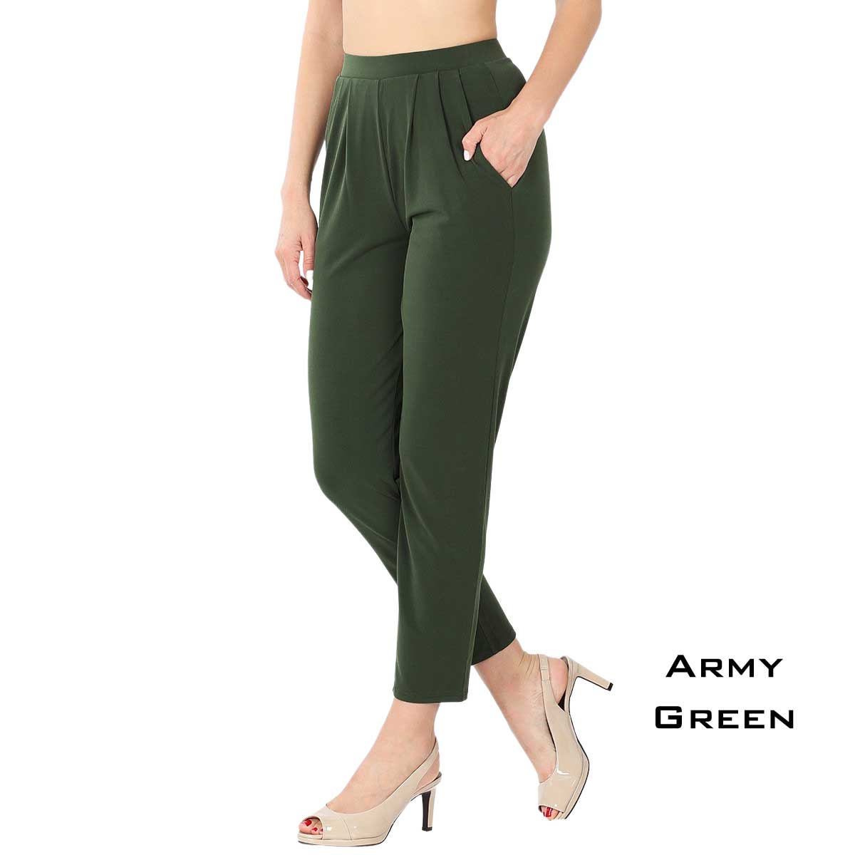ARMY GREEN Ity Pleated Waist Pants w/ Side Pockets 10019