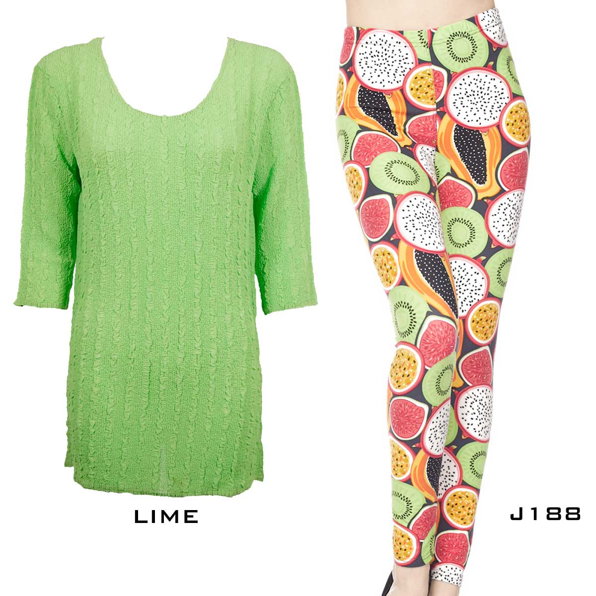 LIME Three Quarter Sleeve Georgette Tunic with Leggings