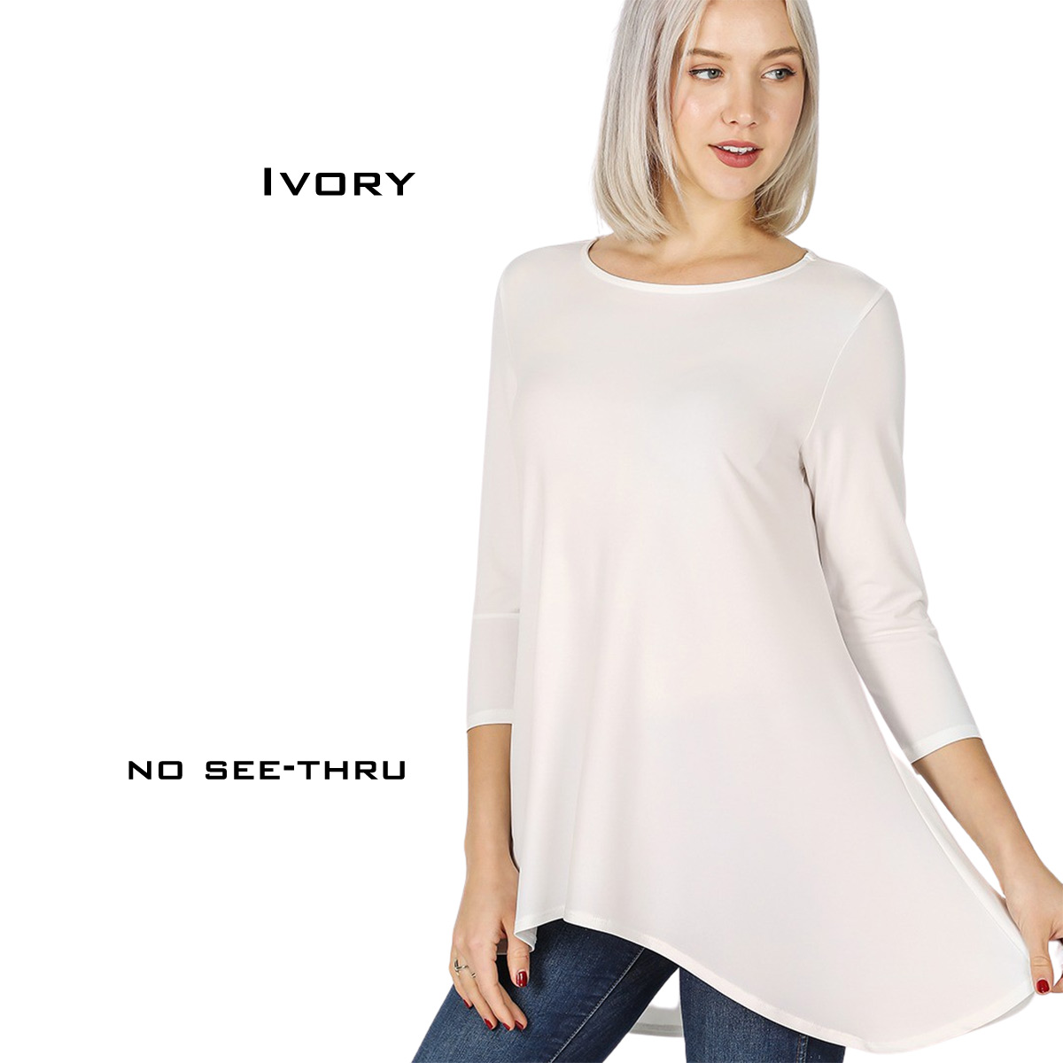 IVORY High-Low 3/4 Sleeve Top 2367
