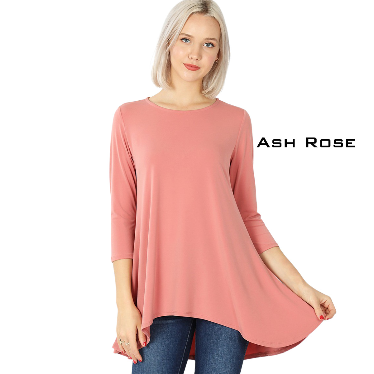 ASH ROSE Ity High-Low 3/4 Sleeve Top 2367