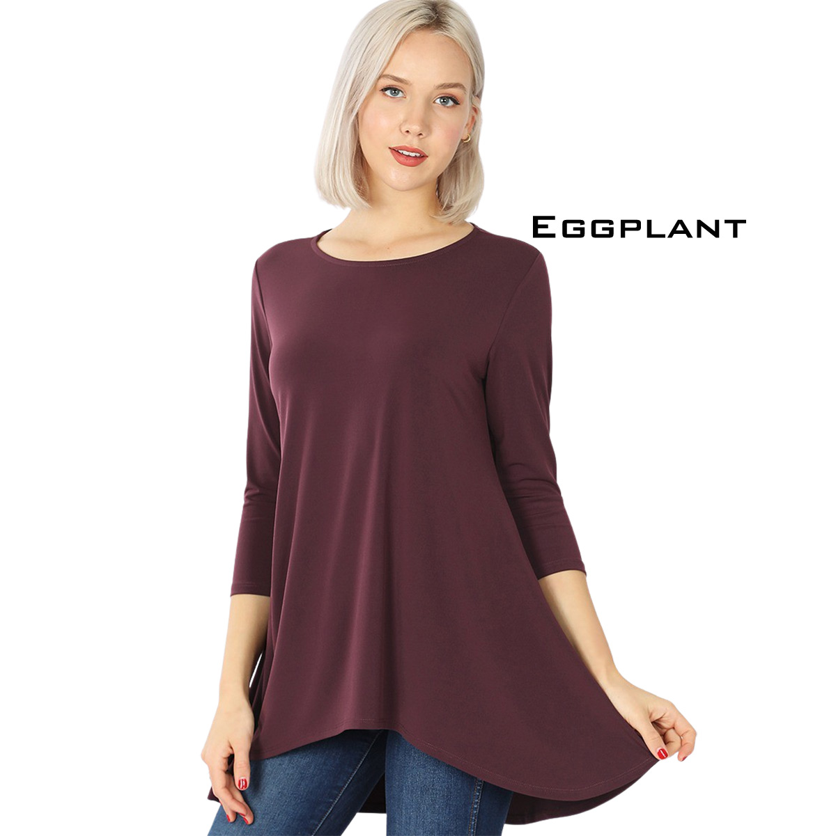 EGGPLANT Ity High-Low 3/4 Sleeve Top 2367