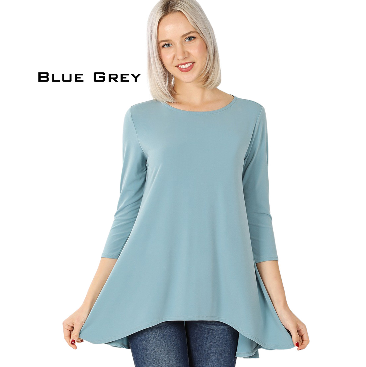 BLUE GREY Ity High-Low 3/4 Sleeve Top 2367