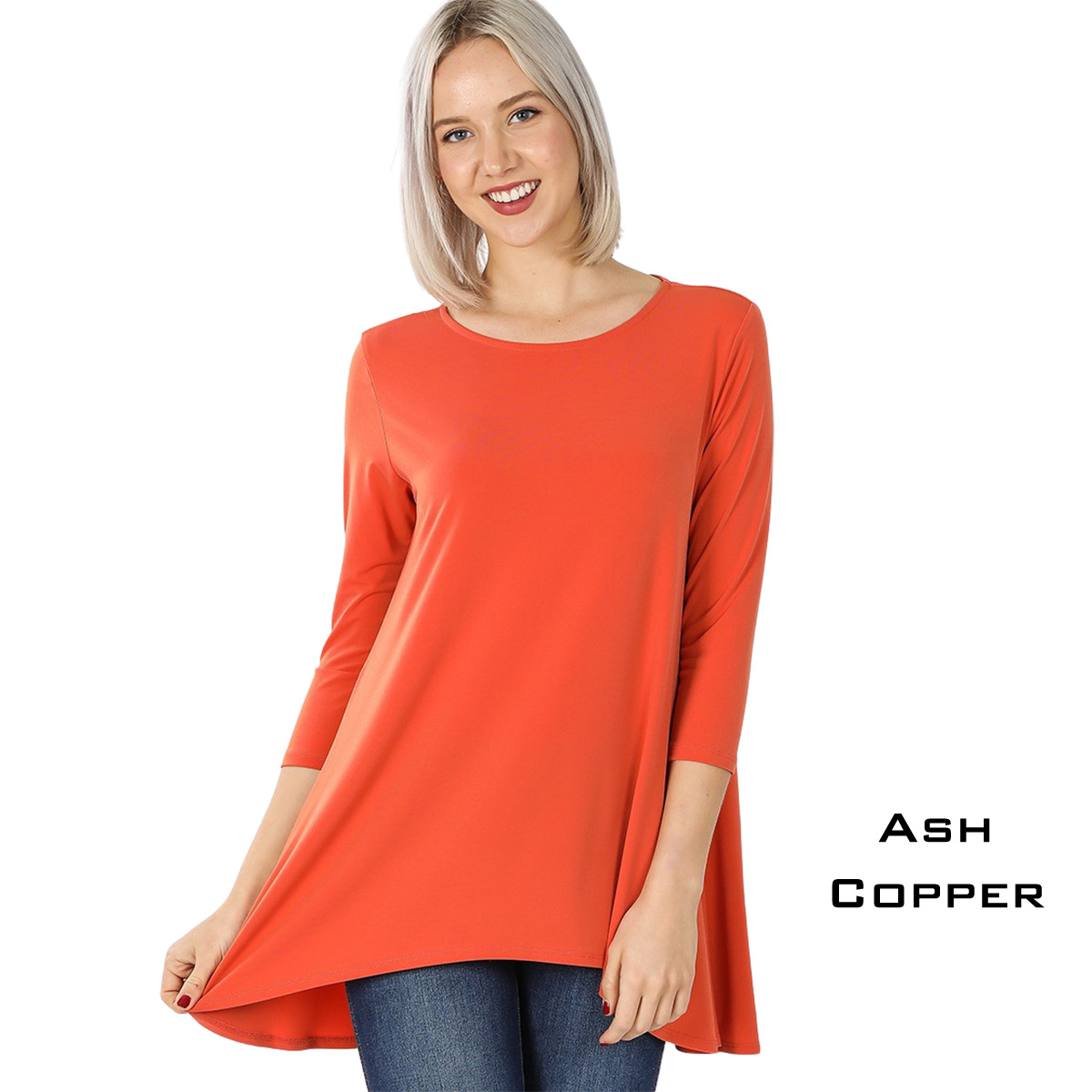 ASH COPPER Ity High-Low 3/4 Sleeve Top 2367