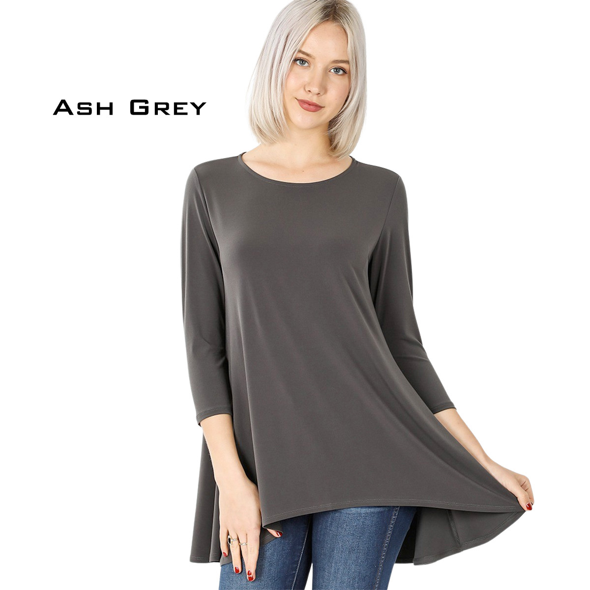 ASH GREY Ity High-Low 3/4 Sleeve Top 2367