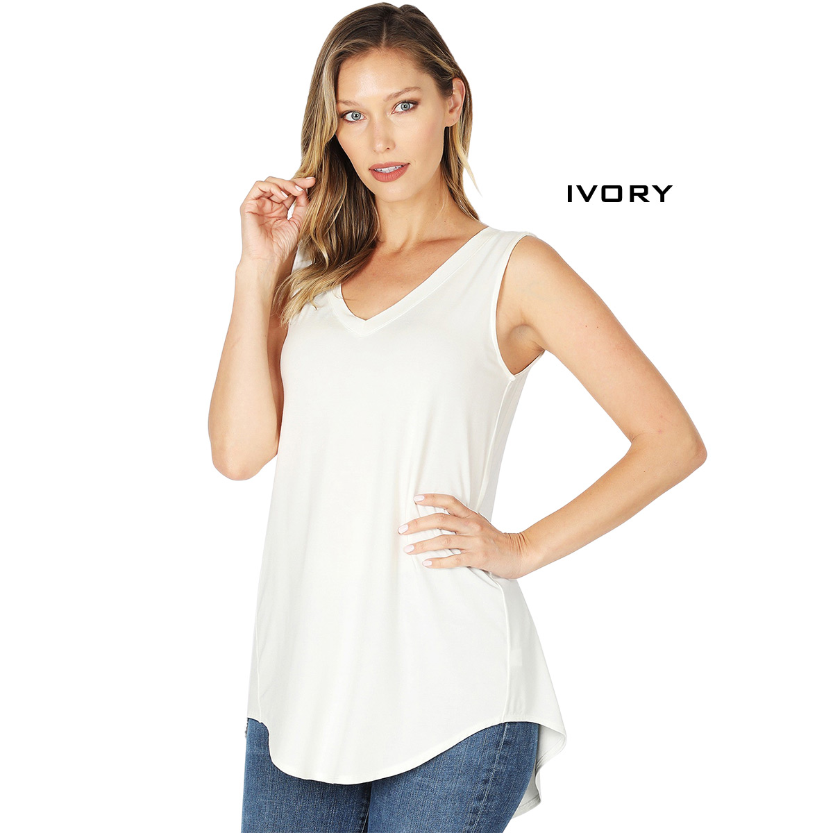 5540 - Sleeveless V-Neck Hi-Low Hem Tops