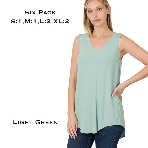 5540 - Light Green<br> 
Sleeveless V-Neck Hi-Low Hem Top 