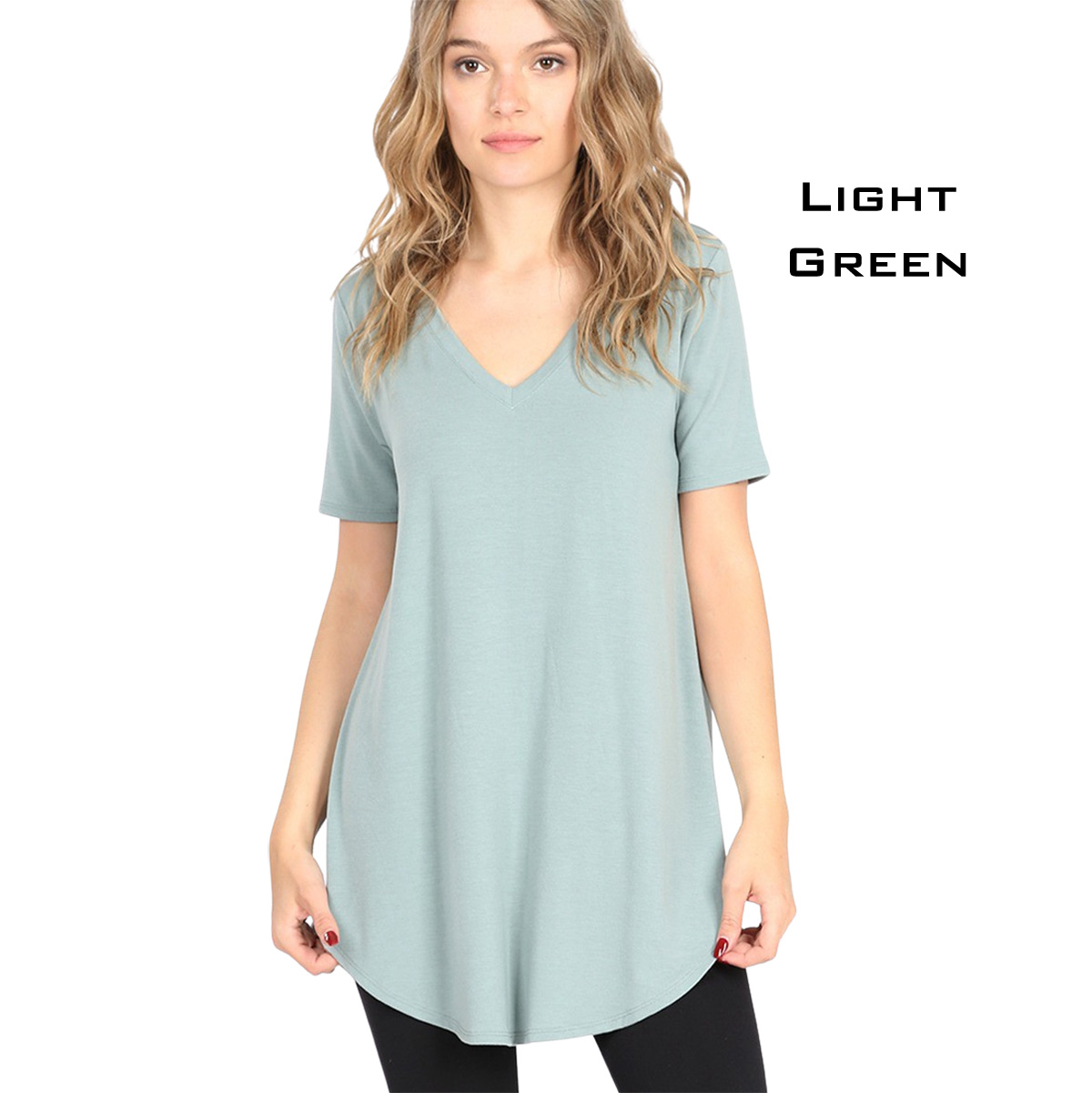 2104  - Short Sleeve Round Hem V-Neck Tees 