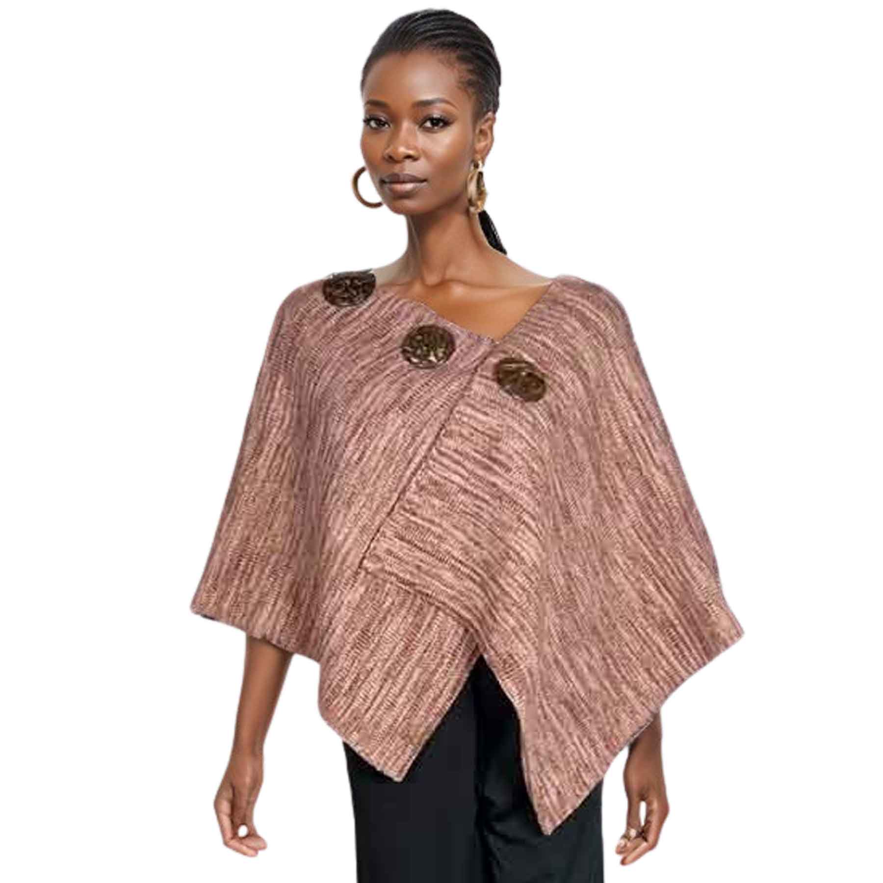 10082 - Taupe Tones Knit<br> 
Coconut Button Shawl 