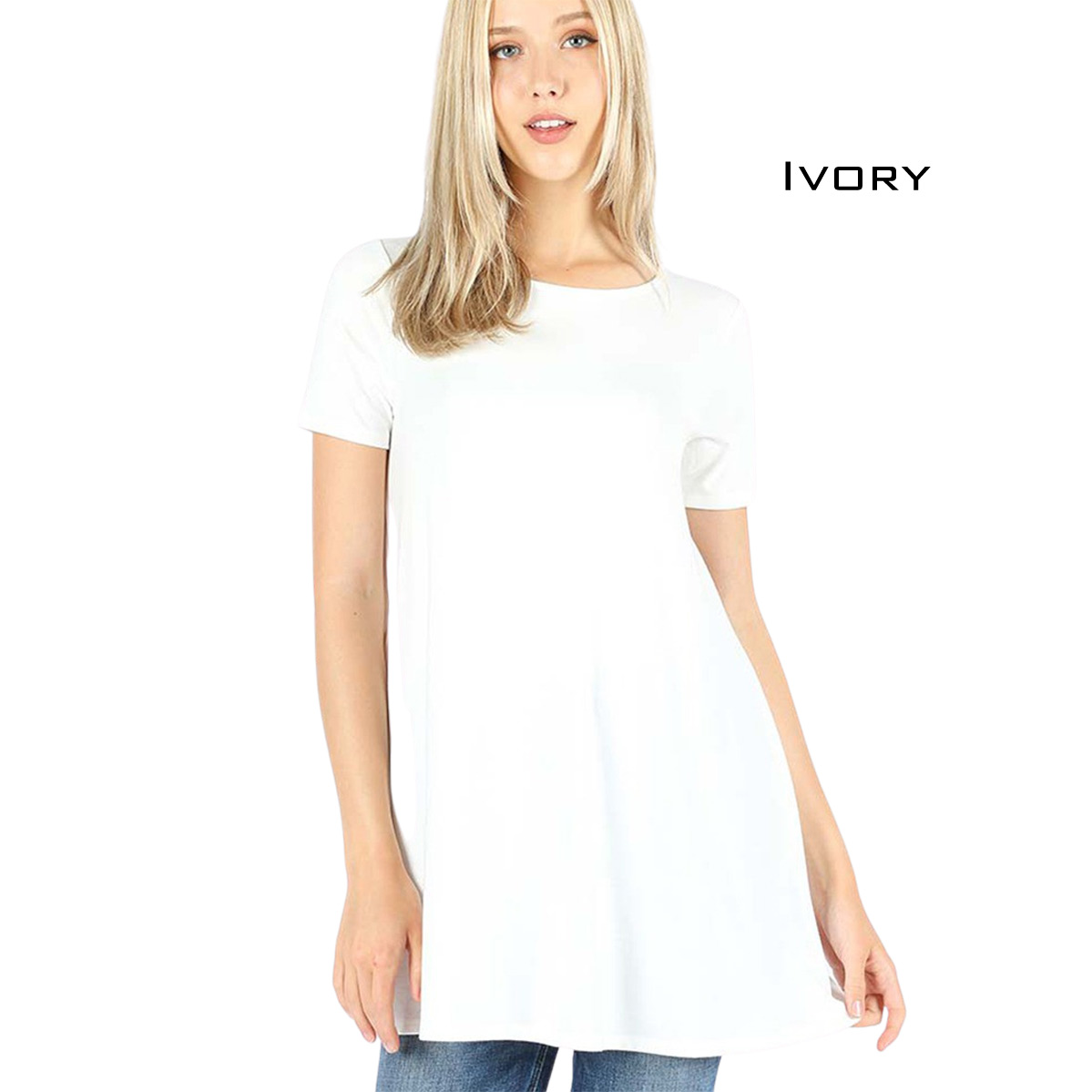 IVORY Short Sleeve Flaired Top w/ Pockets 1631