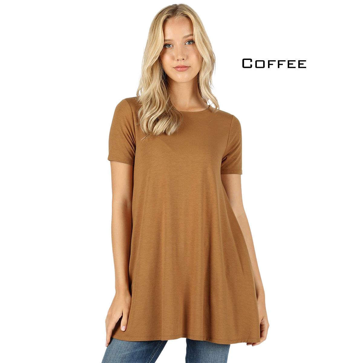 COFFEE Short Sleeve Flaired Top w/ Pockets 1631