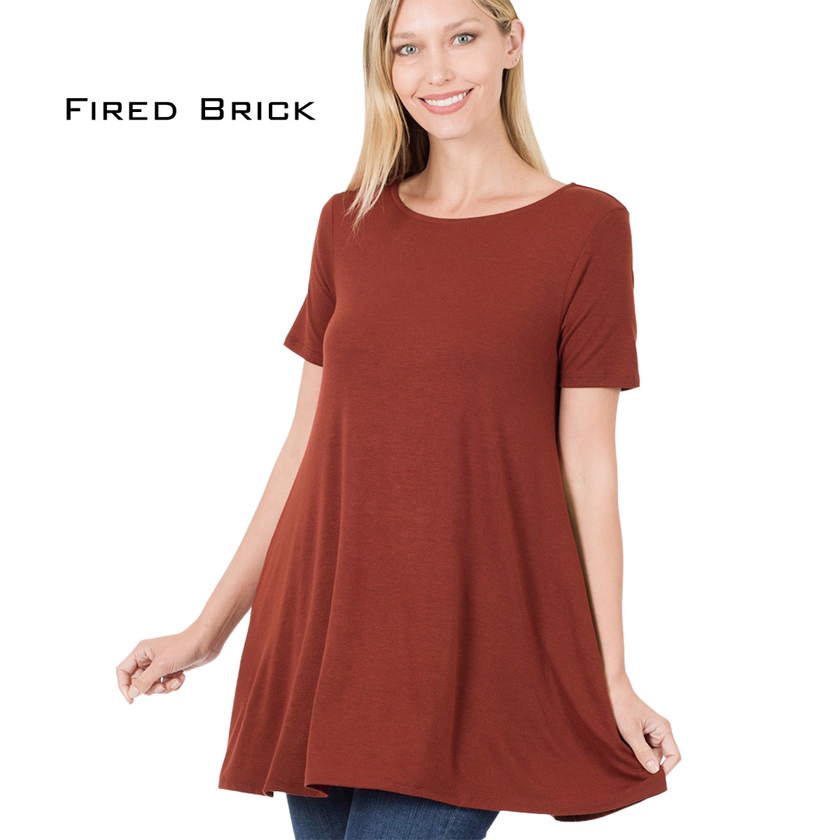 FIRED BRICK Short Sleeve Flaired Top w/ Pockets 1631