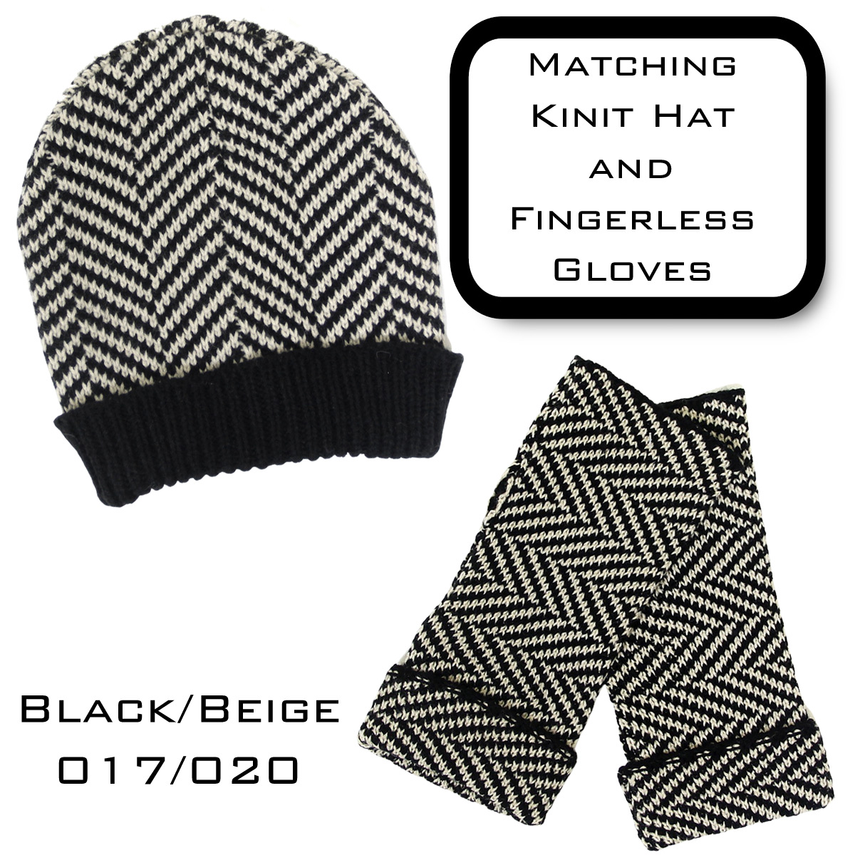 BLACK/BEIGE Hat and Glove Set