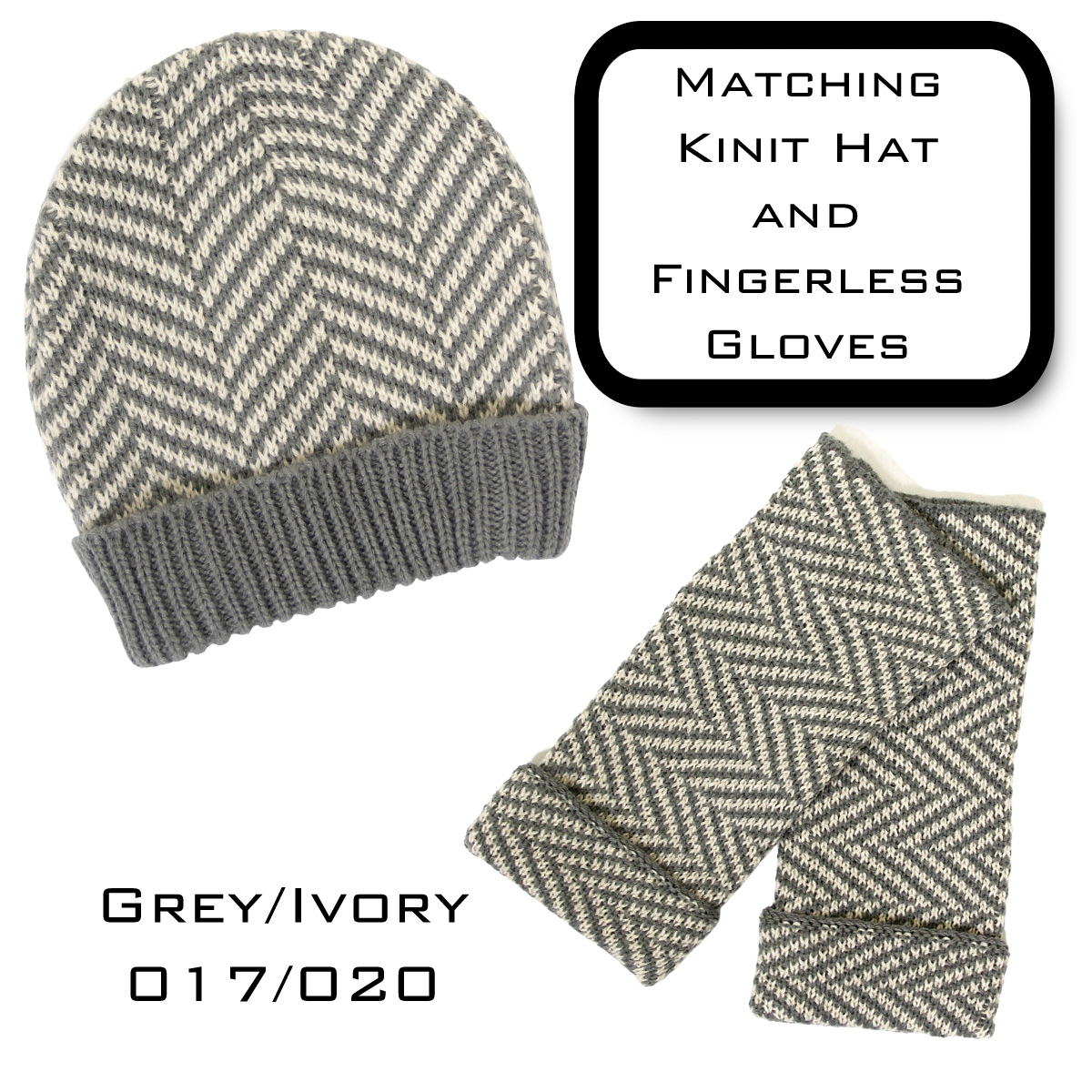 GREY/IVORY Hat and Glove Set