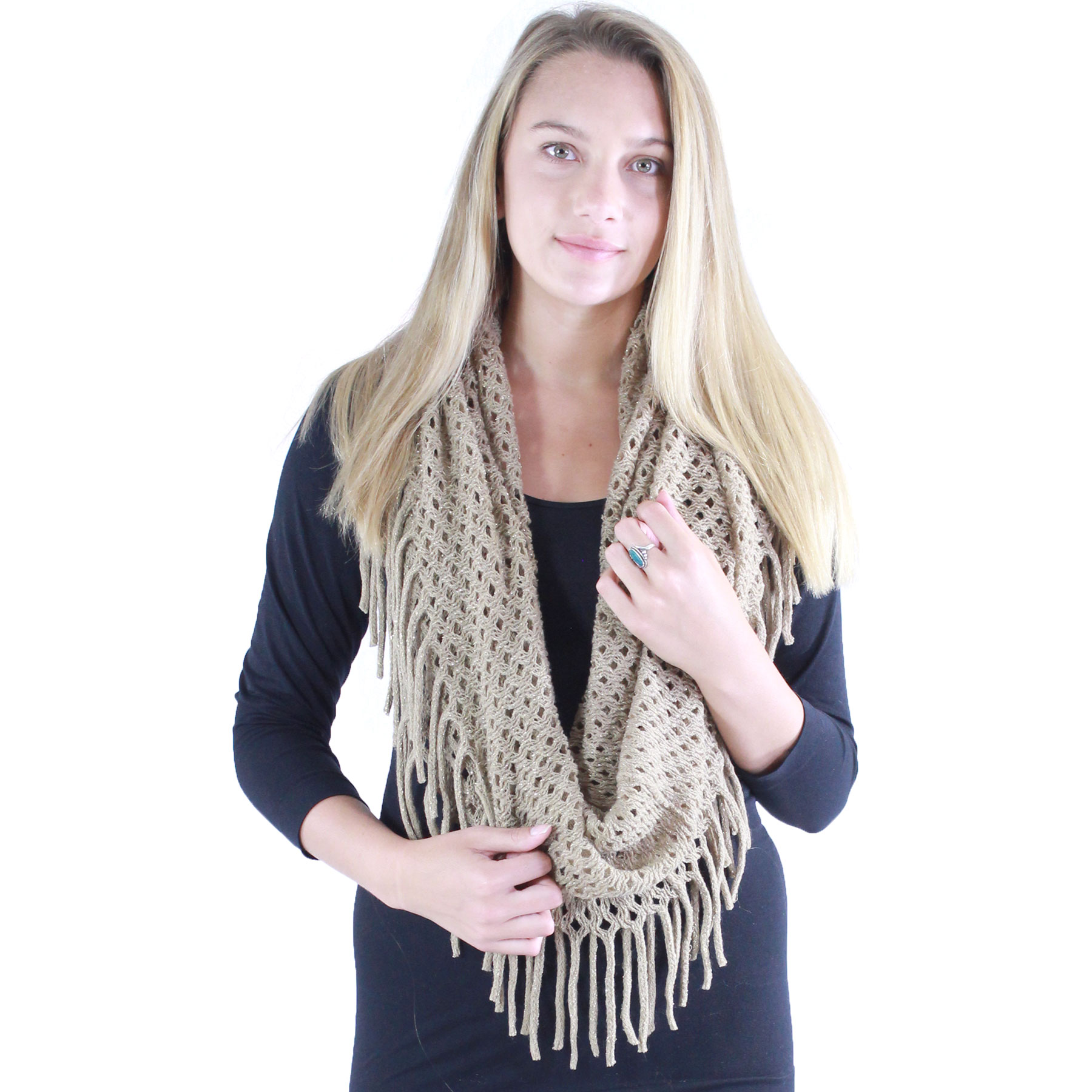 9137 TAUPE LUREX MIX Knitted Infinity Scarf