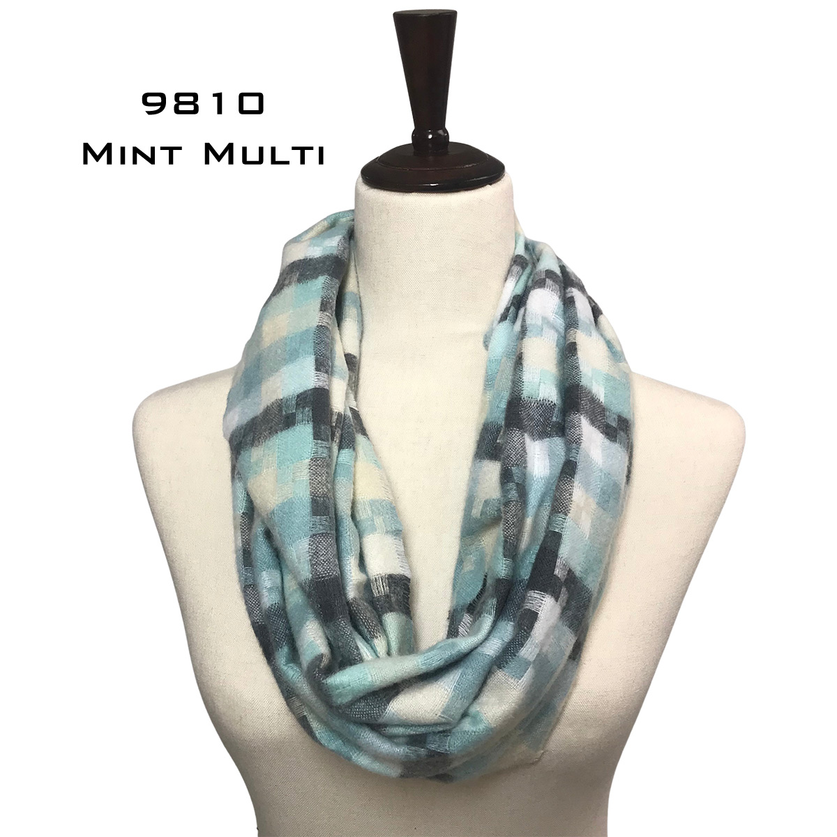 9810 MINT/MULTI CHECKERED PLAID Knit Infinity Scarf