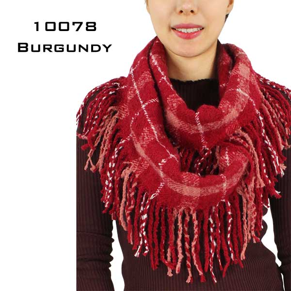 10078 BURGUNDY MULTI PLAID NUBBY Winter Knitted Infinity Scarf