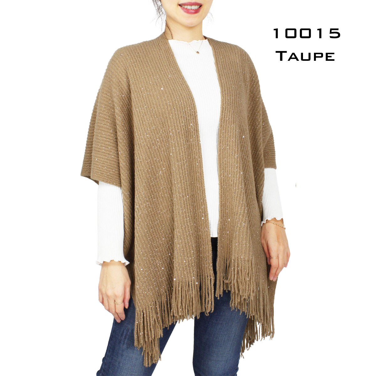 10015 TAUPE Sequined Knit Ruana 