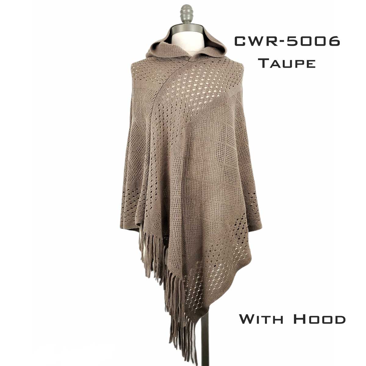 CWR5006 TAUPE Hooded Poncho with Fringe