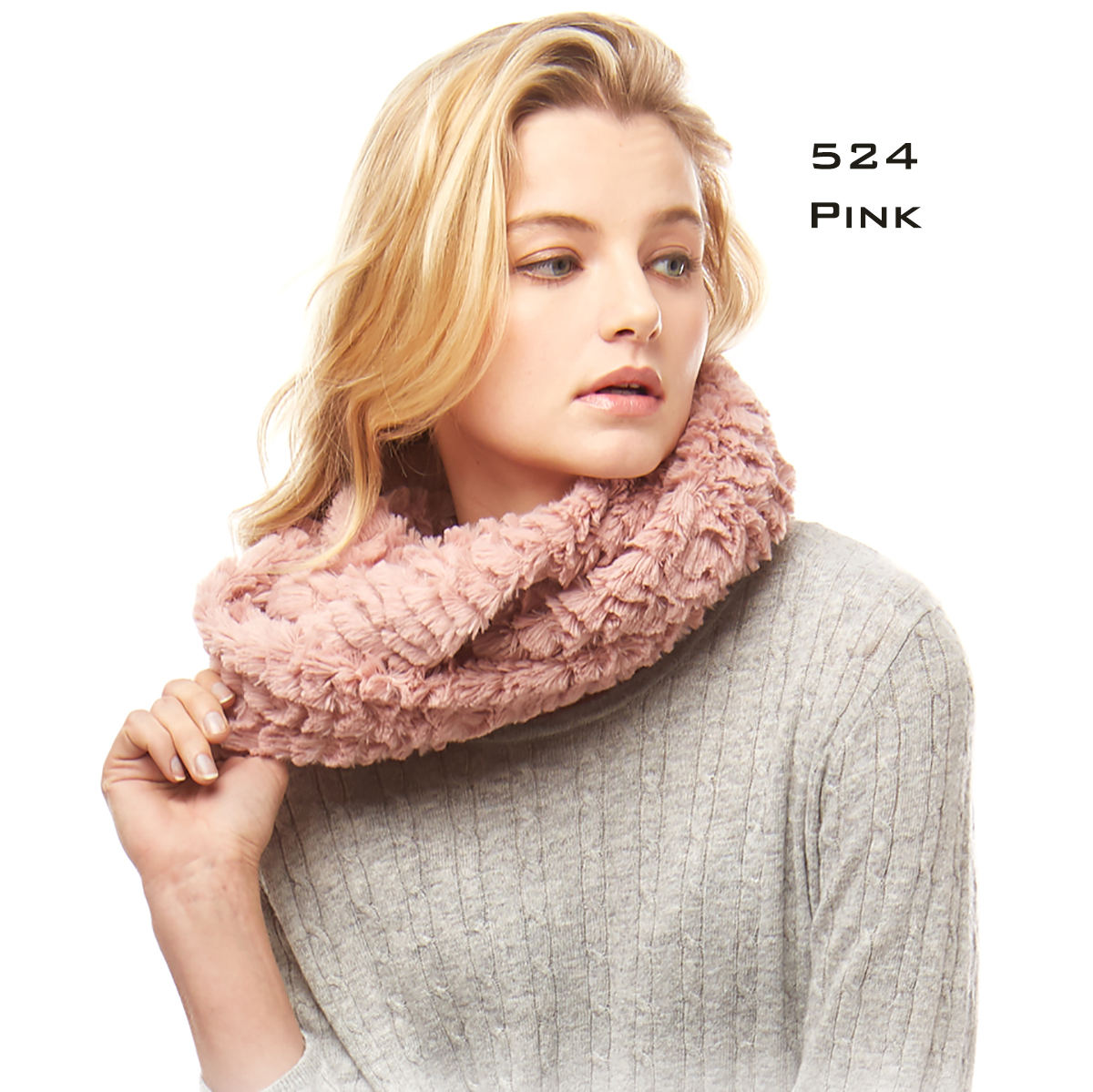 524 PINK RIPPLED Faux Fur Infinity