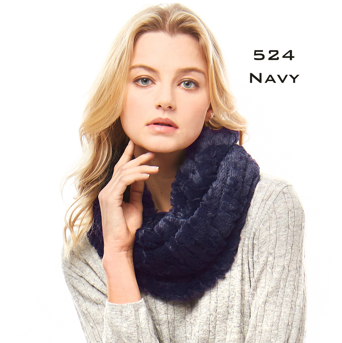 524 NAVY RIPPLED Faux Fur Infinity