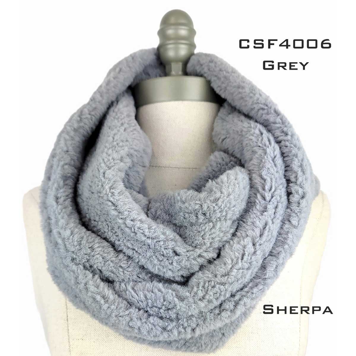 CSF4006 GREY Sherpa Fleece Infinity Scarf
