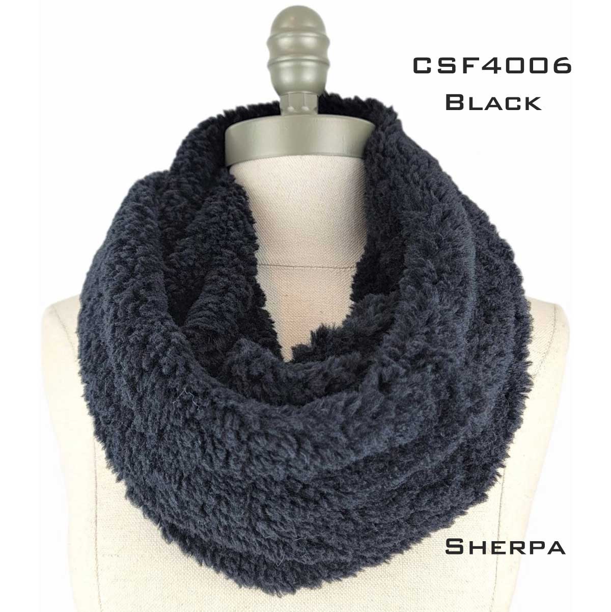CSF4006 BLACK Sherpa Fleece Infinity Scarf