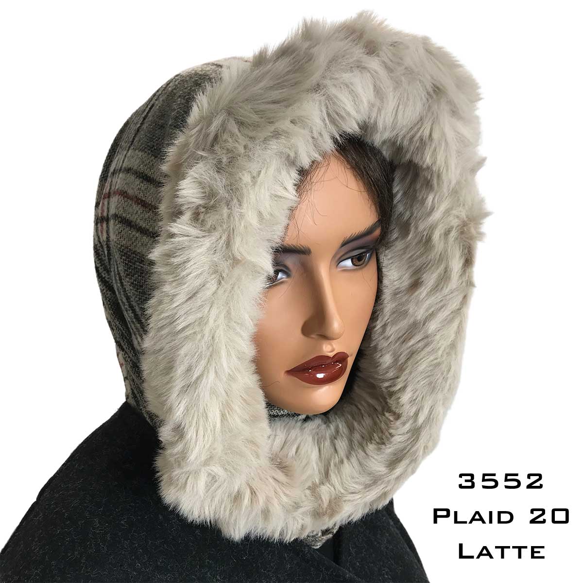 Plaid #20 <br> Latte Fur Trimmed Infinity Hood
