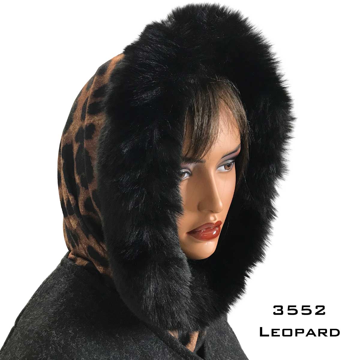 Leopard Print<br> Black Fur Trimmed Infinity Hood