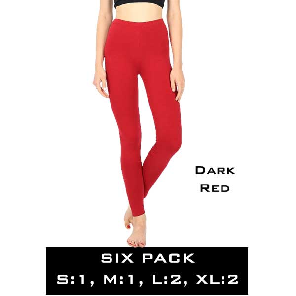 1851 - Dark Red (SIX PACK)<br> Cotton Blend Leggings 