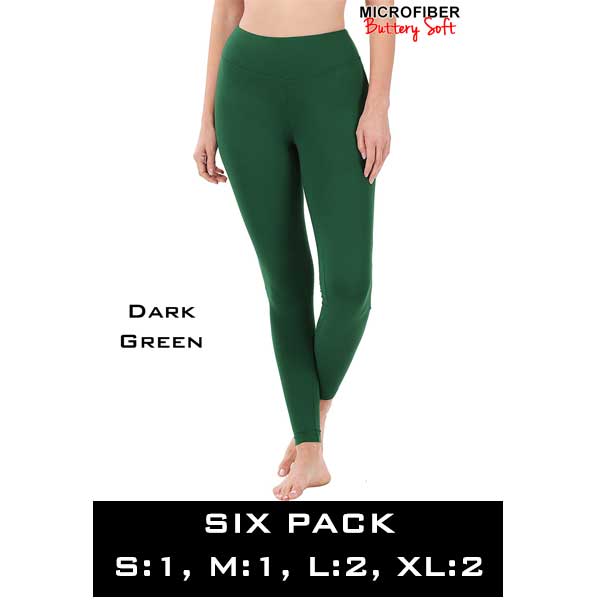  DARK GREEN (SIX PACK) Microfiber Wide Waistband Leggings - 3239 (1S,1M,2L,2XL)