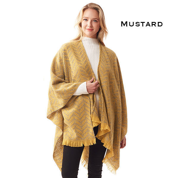 1233 - Mustard<br>
Leaf Pattern Ruana**