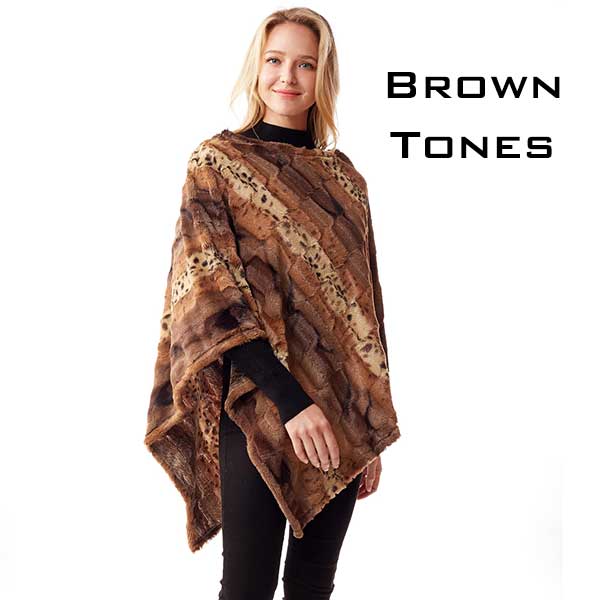 1253 - Brown Tones***<br>
Animal Print Faux Fur Poncho