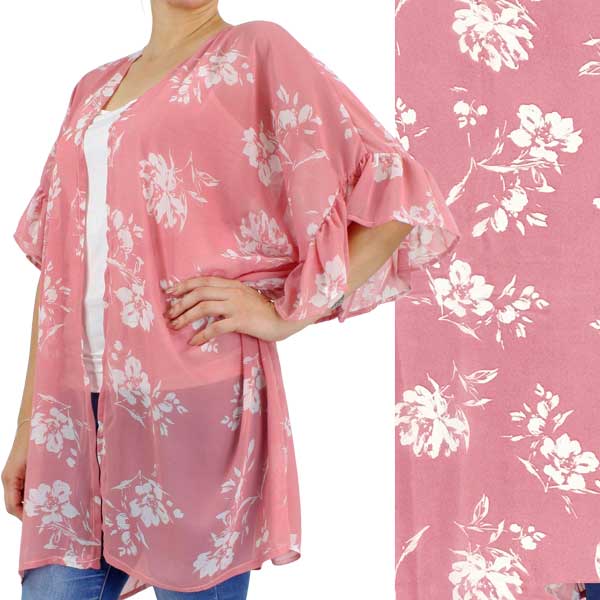 10154 - Flower Print Ruffle Kimono