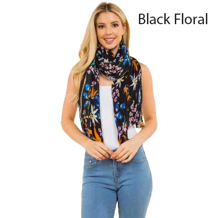 4131 - Black<br>
Pleated Floral Scarf