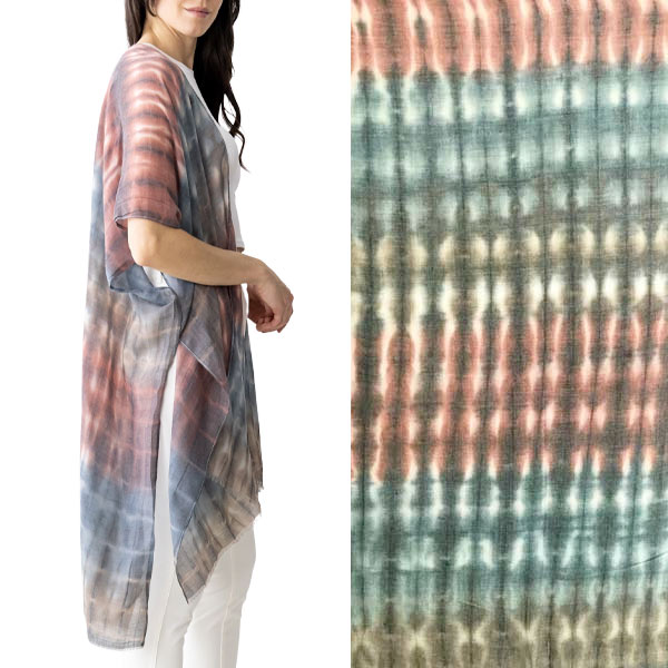 5048 - Beige Multi<br>
Tie Dyed Kimono
