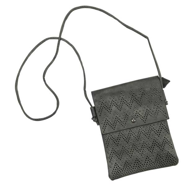 2005 -Charcoal Grey<br>
Laser Cut Studded Crossbody Bag