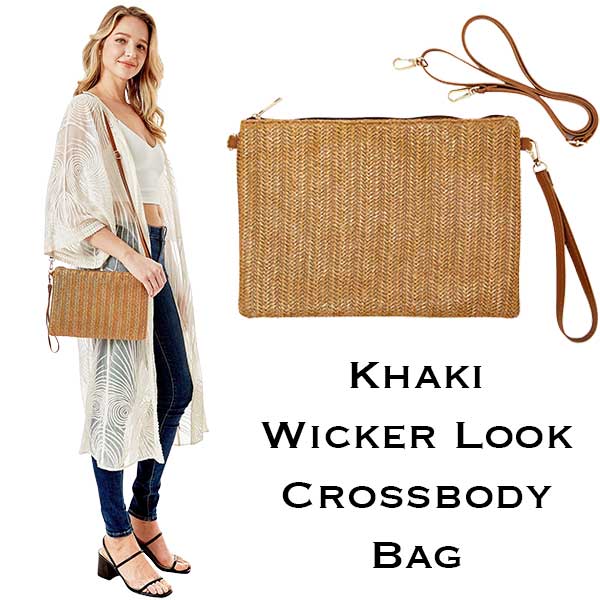 305 - Khaki<br>
Wicker Look Crossbody Bag