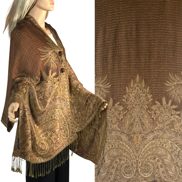 3691 - A03 Brown<br>
Woven Paisley Button Shawl