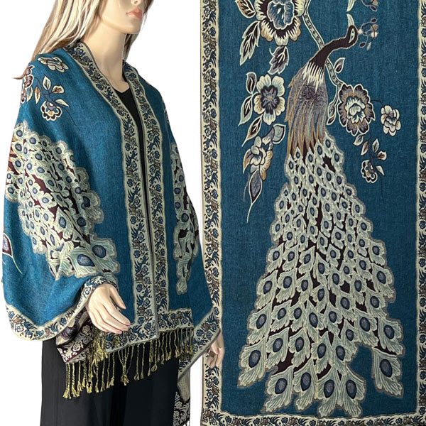 3692 - Peacock Design Woven Shawls