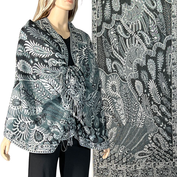 3694 - Feathers Print Woven Shawls