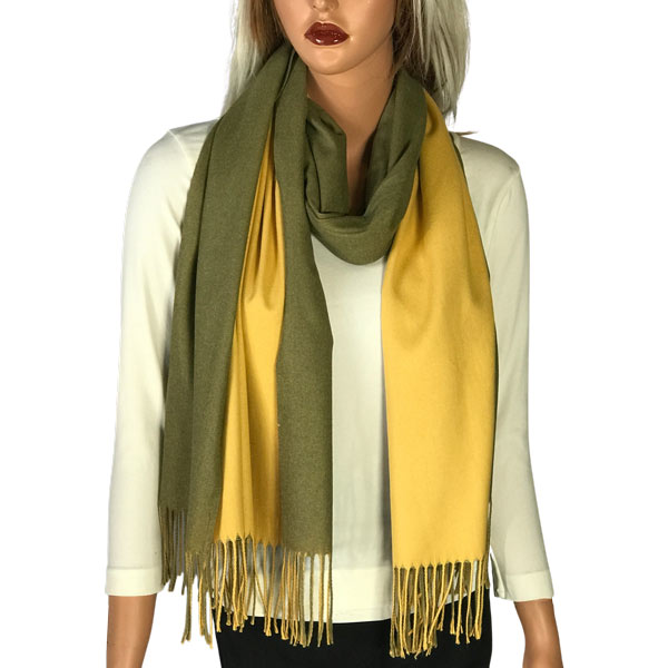 3713 - #11 Olive-Mustard<br>
Two Tone Cashmere Blend Shawl