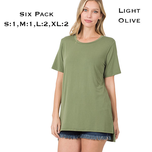 8515 - Light Olive<br>
Half Sleeve Modal Hi-Low Top
