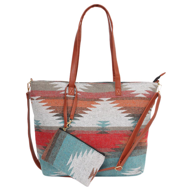 10326- Teal Multi 2pc Set<br>
Weekend Tote Bag and Pouch