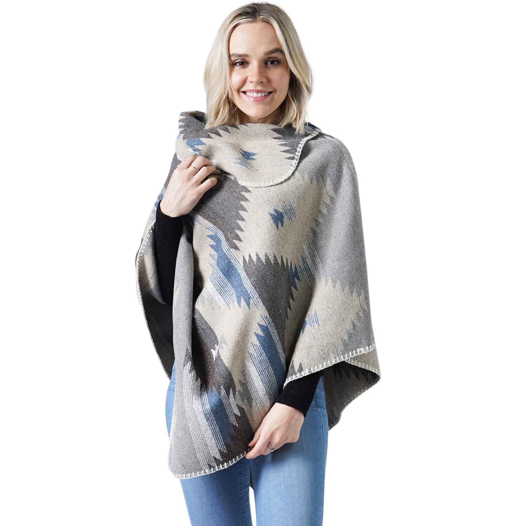 10114 - Taupe Multi<br>
Western Pattern Poncho