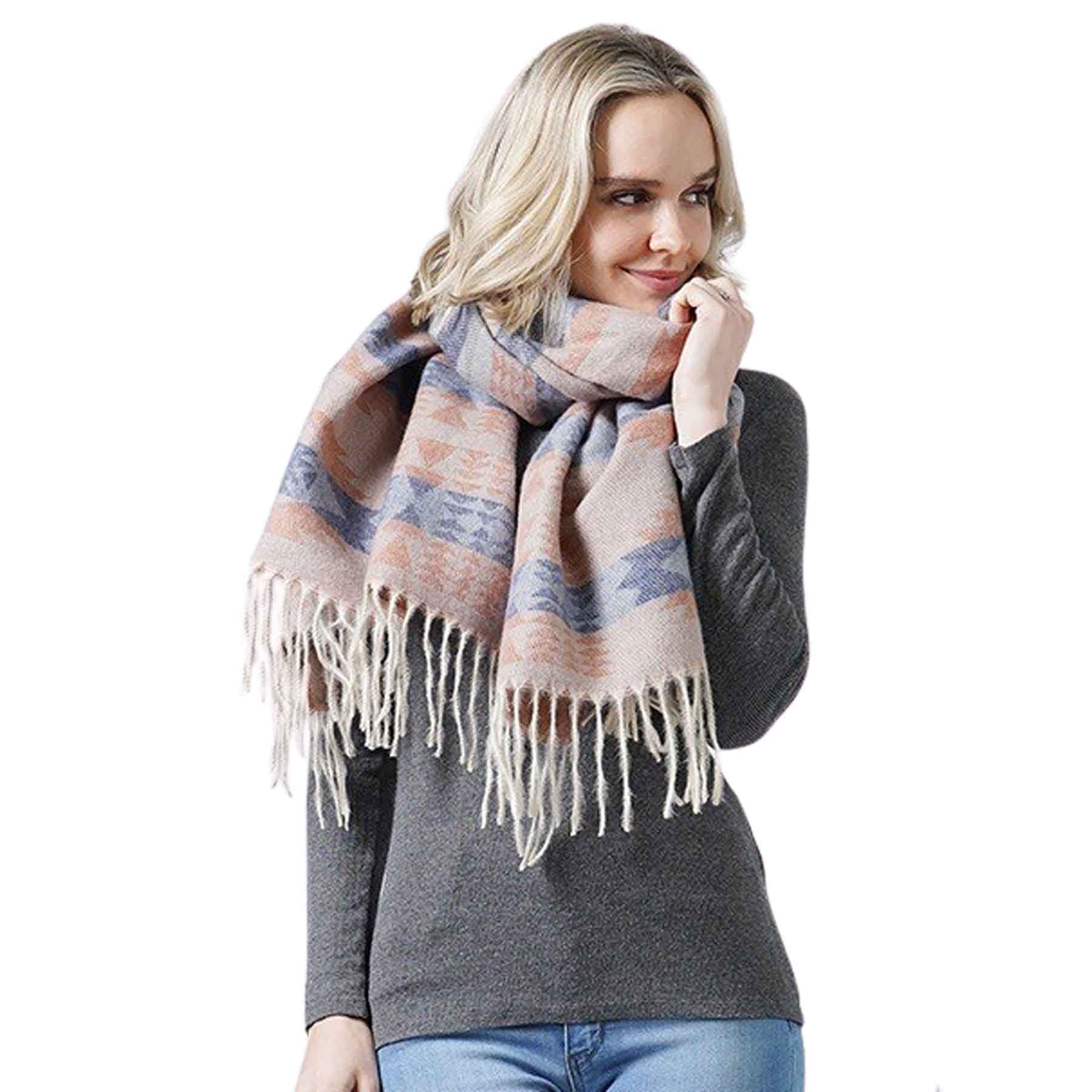 10293 - Navy Tones<br>
Western Pattern Woven Scarf