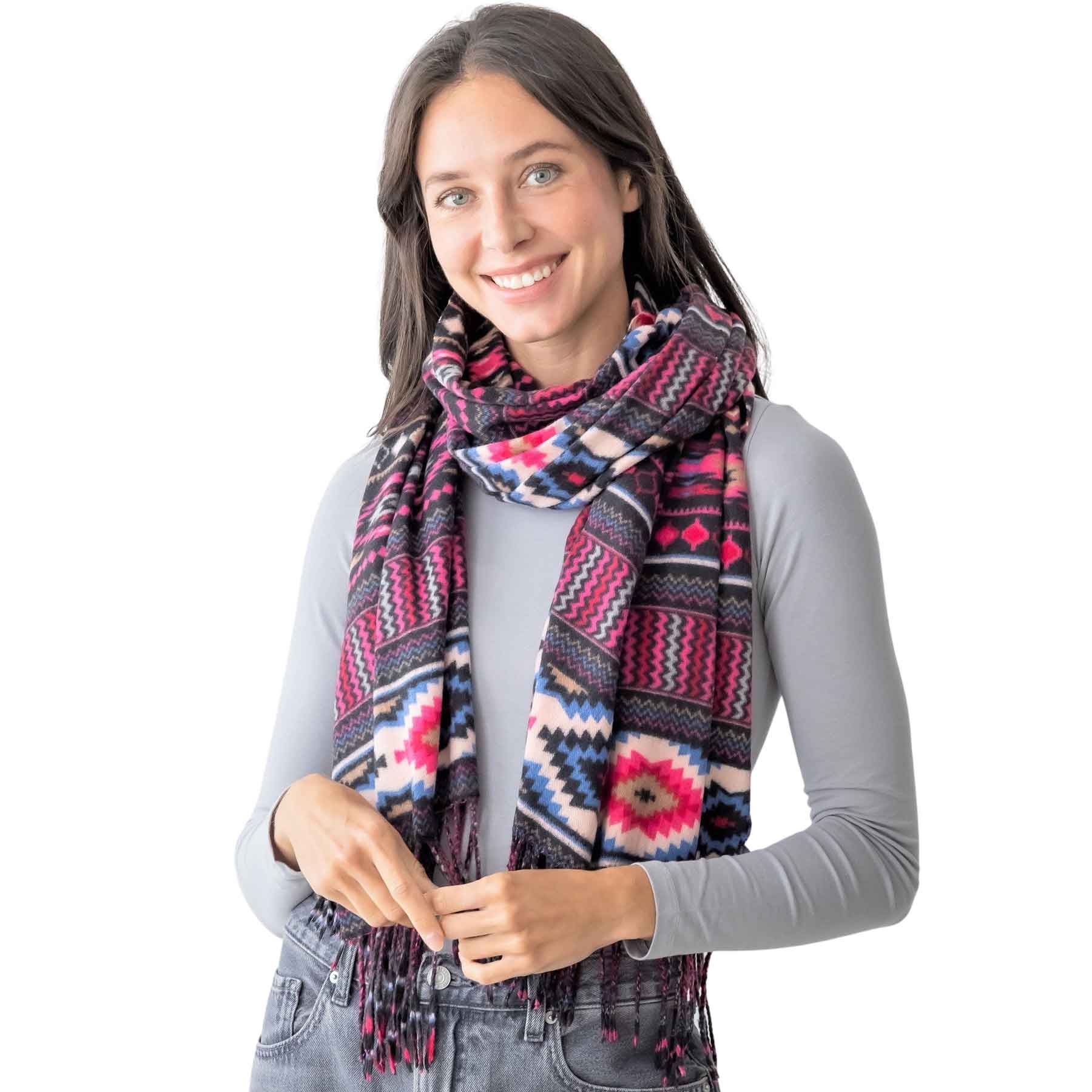 4039 - Red Multi<br>
Western Pattern Woven Scarf